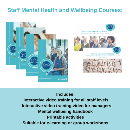Includes: Interactive video training for all staff levels Interactive training video for managers Mental wellbeing handbook Printable activities Suitable for e-learning or group workshops